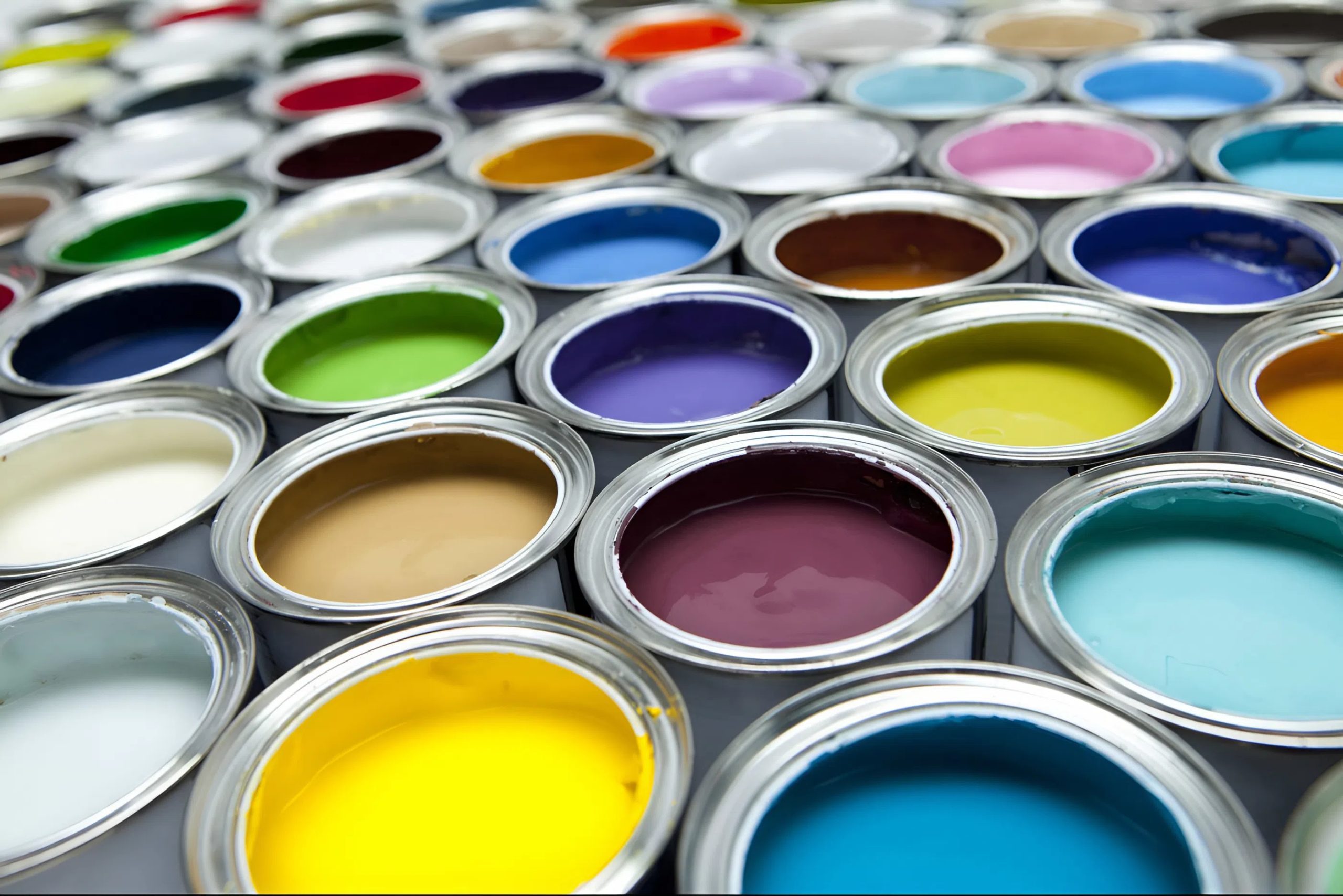 Painting cans showing color and finish options used by professionals