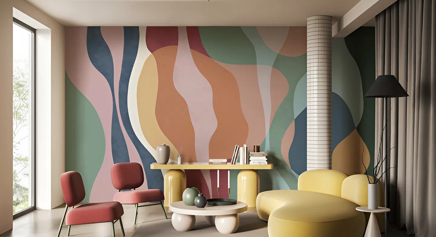 Colorful mural wall art in an office space