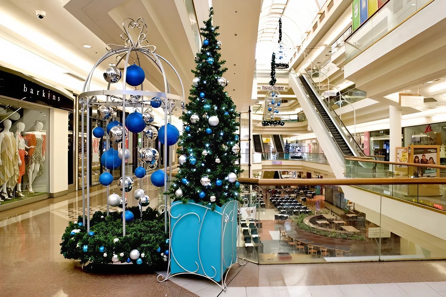 Holiday display with blue-themed décor and neutral walls painted by a painter in Oahu, HI