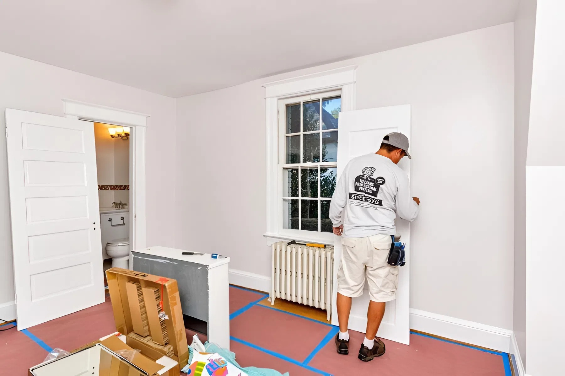 Contractor preparing before painting during a home renovation project, interior painter in Mililani, HI
