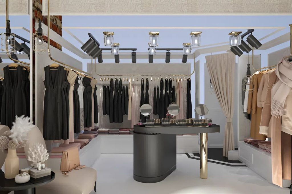 Neutral-toned retail interior featuring soft beige and warm white wall colors by a painting company in Honolulu
